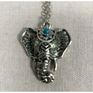 Elephant pendant necklace With Turquoise Stone￼